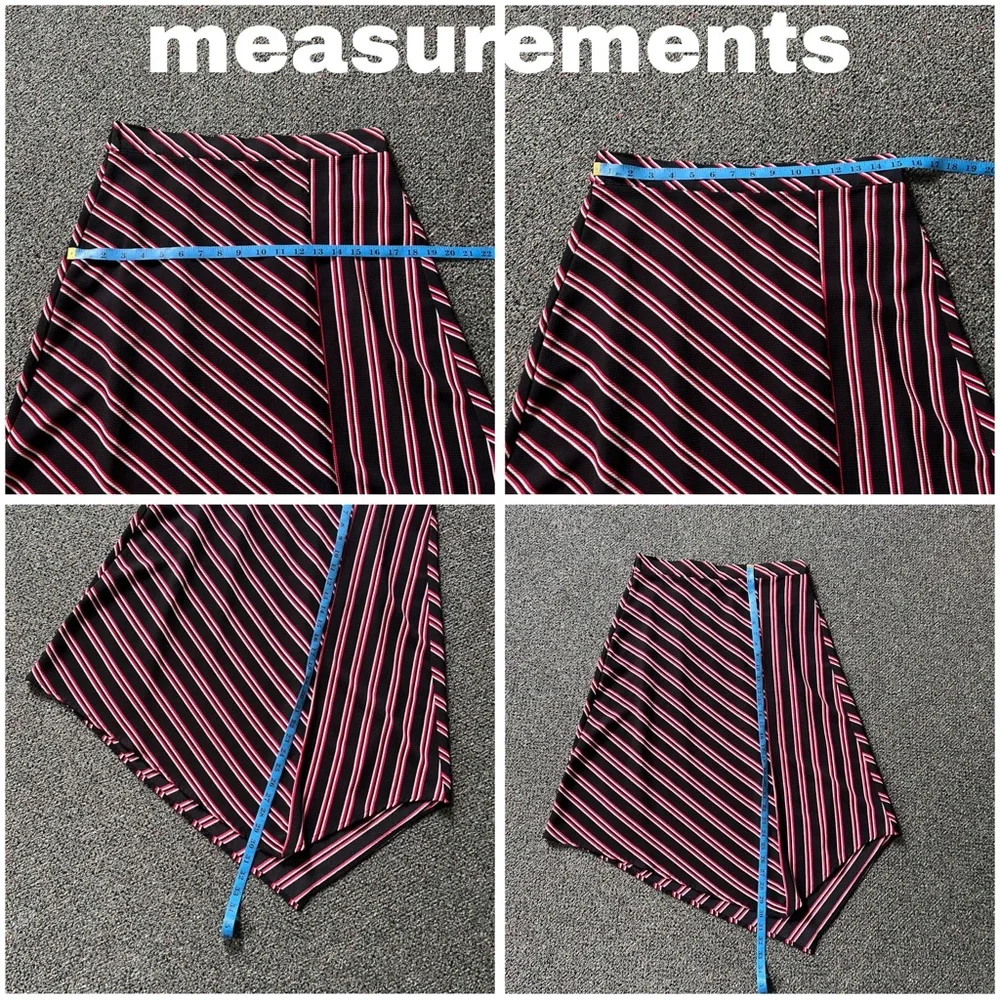 H&M Red & Black Stripe Midi Knee-Length Modest Handkerchief Asymmetrical Skirt M - Picture 16 of 16